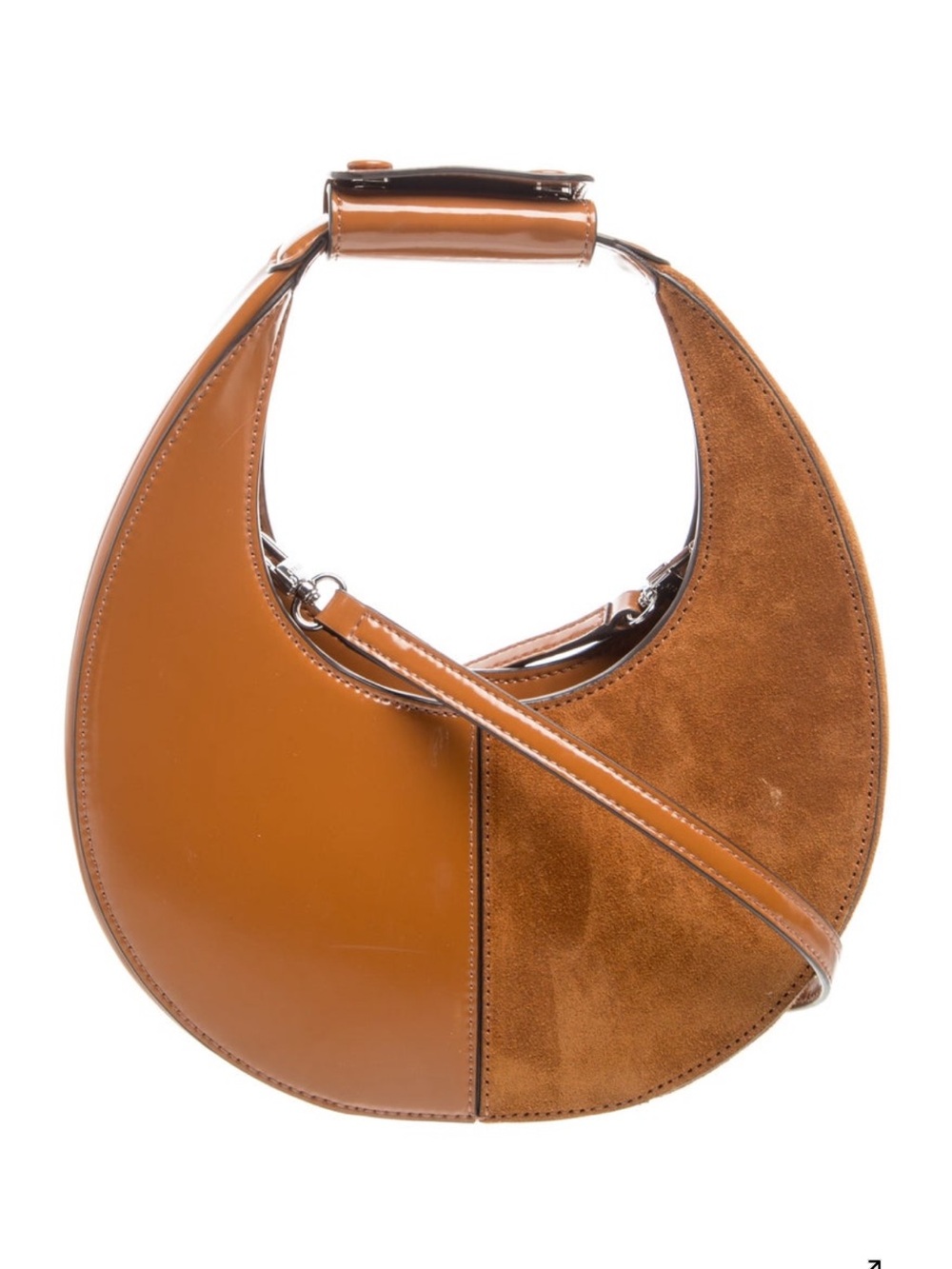 STAUD Crescent Half-Gloss Half-Suede Tan Shoulder Bag